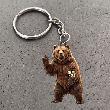 Maxcorners Grizzly Bear Middle Finger Funny Wildlife Animal Custom Name Gift 2D Flat Arcrylic Ornament, Keychain