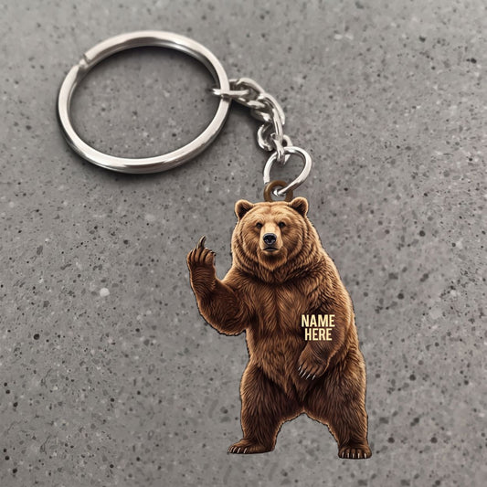 Maxcorners Grizzly Bear Middle Finger Funny Wildlife Animal Custom Name Gift 2D Flat Arcrylic Ornament, Keychain