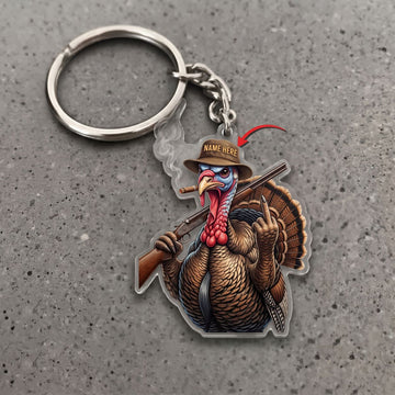 Maxcorners Wild Turkey Hunter Middle Finger Shotgun Cigar Custom Name Gift 2D Flat Arcrylic Ornament, Keychain
