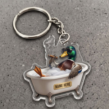 Maxcorners Mallard Duck In Bathtub Sunglasses Smoking Cigar Custom Name Gift 2D Flat Arcrylic Ornament, Keychain