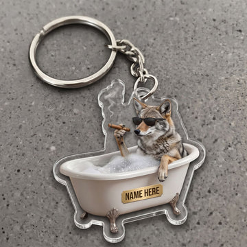 Maxcorners Coyote Wolf In Bathtub Sunglasses Smoking Cigar Custom Name Gift 2D Flat Arcrylic Ornament, Keychain