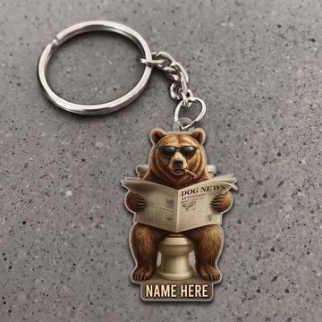 Maxcorners Bear Sitting On Toilet Reading Newspaper Sunglasses Custom Name Gift 2D Flat Arcrylic Ornament, Keychain