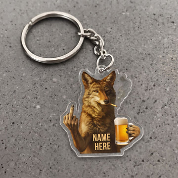 Maxcorners Wolf Coyote Middle Finger Drinking Beer Glass Custom Name Gift 2D Flat Arcrylic Ornament, Keychain