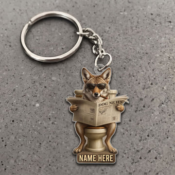 Maxcorners Coyote Sitting On Toilet Reading Newspaper Sunglasses Custom Name Gift 2D Flat Arcrylic Ornament, Keychain