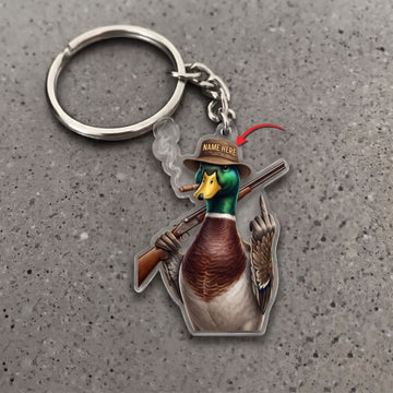 Maxcorners Mallard Duck Hunter Middle Finger Shotgun Cigar Custom Name Gift 2D Flat Arcrylic Ornament, Keychain
