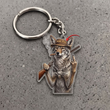 Maxcorners Coyote Wolf Hunter Middle Finger Shotgun Cigar Custom Name Gift 2D Flat Arcrylic Ornament, Keychain