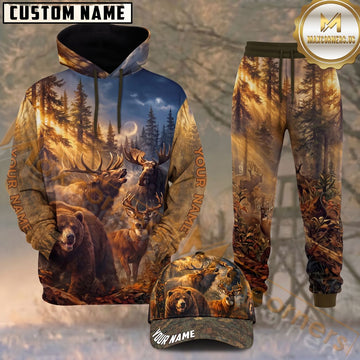 Maxcorners Wildlife Forest Bear Elk Moose Deer Sunbeams Moonlight Personalized Name Unisex 3D Shirt