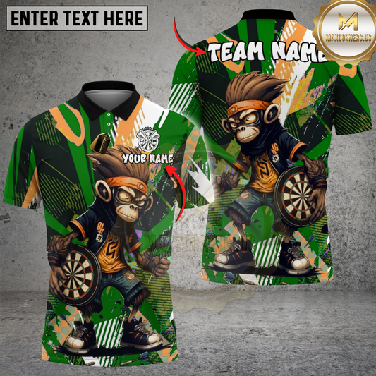 Maxcorners Dartboard Cool Hip Hop Monkey Streetwear Style Chimp Multi Options Personalized Name, Team Name Unisex 3D Shirt (4 Colors)