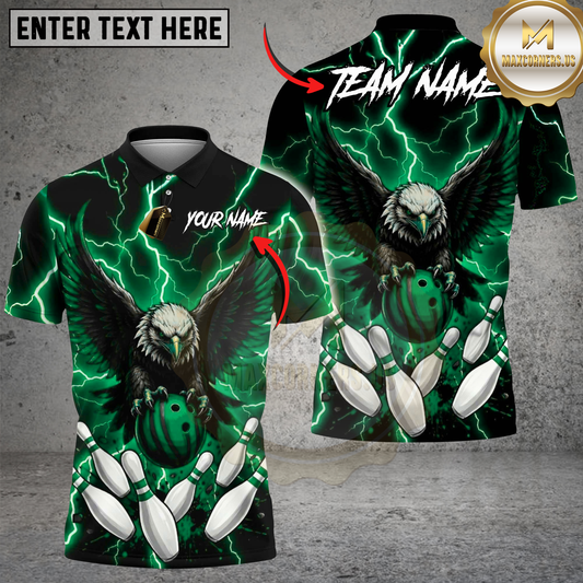 Maxcorners Bowling Fierce Bald Eagle Red Lightning Storm Talons Gripping Ball Multi Options Personalized Name, Team Name Unisex 3D Shirt (4 Colors)