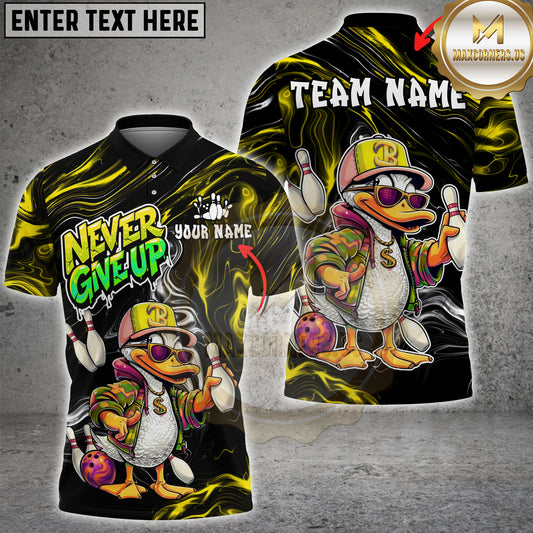 Maxcorners Bowling Funny Duck Cartoon Character Urban Streetwear Vibrant Green Sportswear Multi Options Personalized Name, Team Name Unisex 3D Shirt (4 Colors)