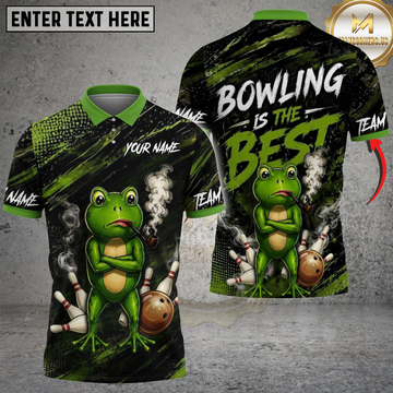 Maxcorners Bowling Is The Best Cool Green Frog Smoking Pipe Quote Multi Options Personalized Name, Team Name Unisex 3D Shirt (4 Colors)