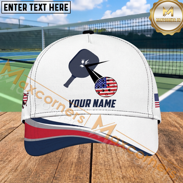 Maxcorners Pickleball Paddle Smash American Flag Ball Personalized Name 3D Cap