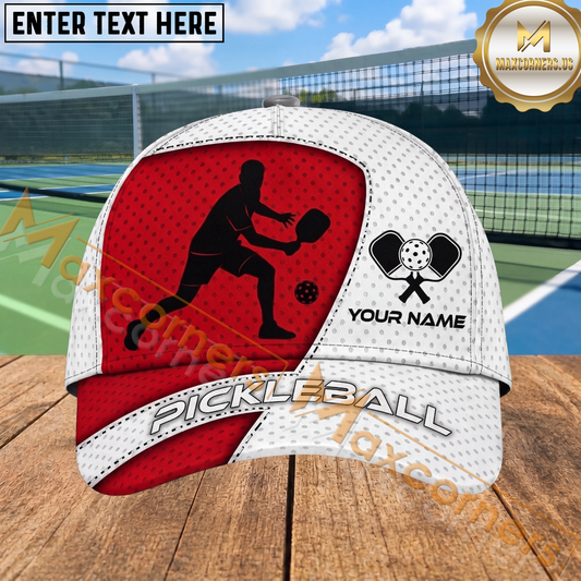 Maxcorners Pickleball Player Red White Sport Mesh Personalized Name 3D Cap