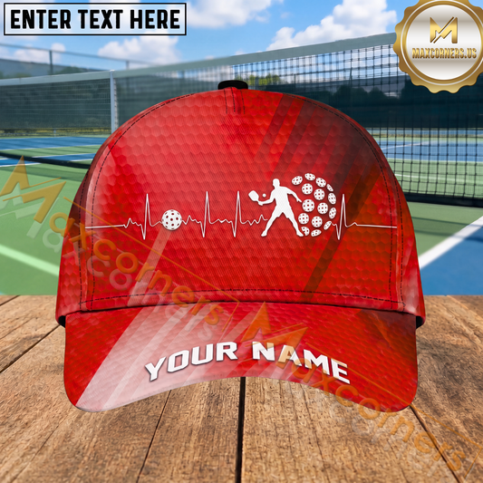 Maxcorners Pickleball Heartbeat Player Green Gradient Personalized Name 3D Cap (4 Colors)