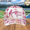 Maxcorners Pickleball Queen Of The Court Pink Argyle Personalized Name 3D Cap (4 Colors)