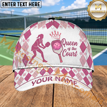 Maxcorners Pickleball Queen Of The Court Pink Argyle Personalized Name 3D Cap (4 Colors)