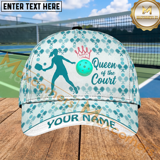 Maxcorners Pickleball Queen Of The Court Green Pattern Personalized Name 3D Cap (4 Colors)