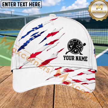 Maxcorners Pickleball Male Player Patriotic Claw Scratch Personalized Name 3D Cap