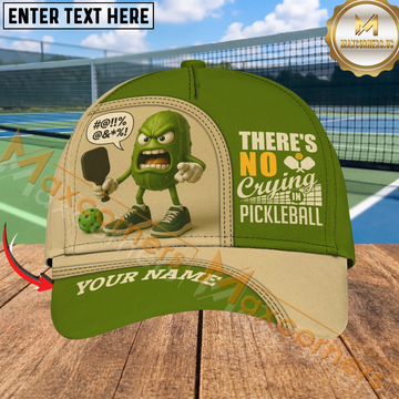 Maxcorners No Crying In Pickleball Angry Pickle Character Personalized Name 3D Cap