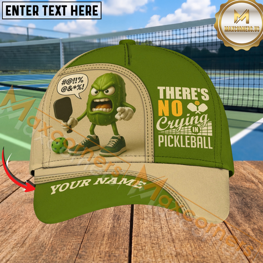 Maxcorners No Crying In Pickleball Angry Pickle Character Personalized Name 3D Cap
