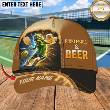 Maxcorners Pickleball And Beer Cool Pickle Character Personalized Name 3D Cap