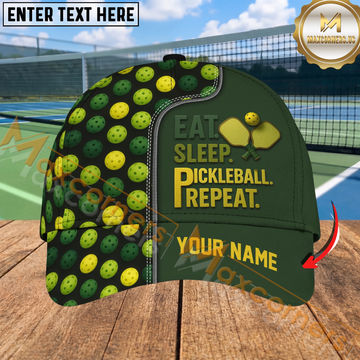 Maxcorners Eat Sleep Pickleball Repeat Green Zipper Style Personalized Name 3D Cap