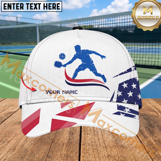 Maxcorners Pickleball USA Patriotic Sport Personalized Name 3D Cap