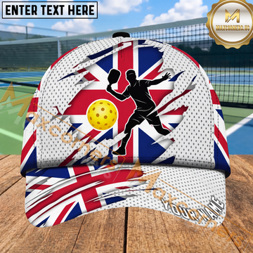 Maxcorners UK Pickleball Cap Union Jack Player Silhouette Design Personalized Name 3D Cap