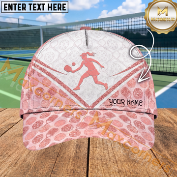 Maxcorners Women’s Pickleball Cap Pink Paddle Pattern Female Player Design Personalized Name 3D Cap