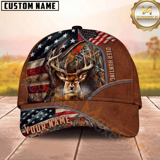 Maxcorners Hunting American Flag Camo Personalized Name Unisex 3D Cap