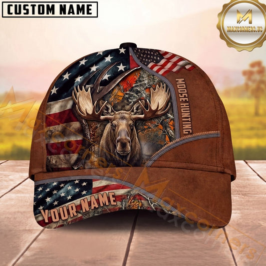 Maxcorners Hunting American Flag Camo Personalized Name Unisex 3D Cap