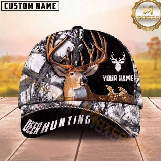 Maxcorners Hunting Woodland Camo Buck Personalized Name Unisex 3D Cap