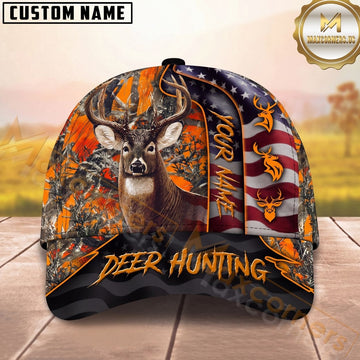 Maxcorners Hunting American Flag Orange Camo Personalized Name Unisex 3D Cap
