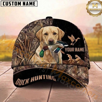 Maxcorners Hunting Dog Duck Hunting Mallard In Mouth Reeds Camo Personalized Name 3D Cap