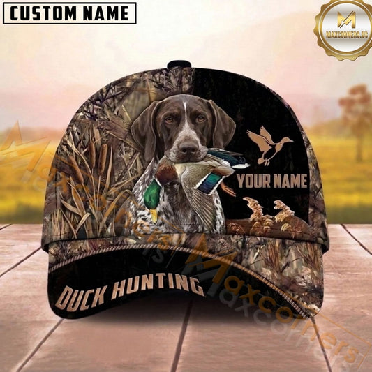 Maxcorners Hunting Dog Duck Hunting Mallard In Mouth Reeds Camo Personalized Name 3D Cap