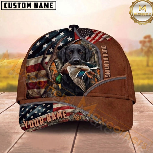 Maxcorners Hunting Dog Waterfowl Hunting Antler Frame American Flag Camo Personalized Name 3D Cap