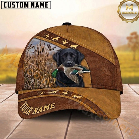 Maxcorners Hunting Dog Waterfowl Hunter Mallard In Mouth Brown Leather Dog Silhouettes Personalized Name 3D Cap