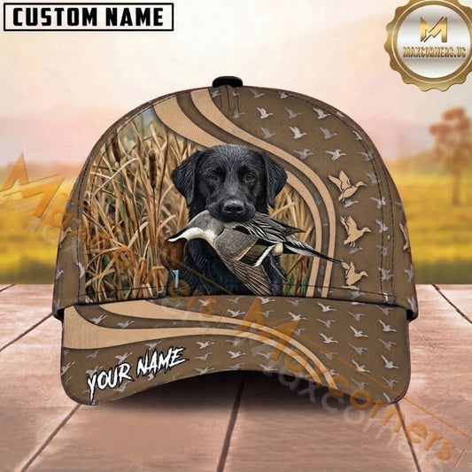 Maxcorners Hunting Dog Duck Hunting Mallard In Mouth Flying Ducks Pattern Marsh Personalized Name 3D Cap