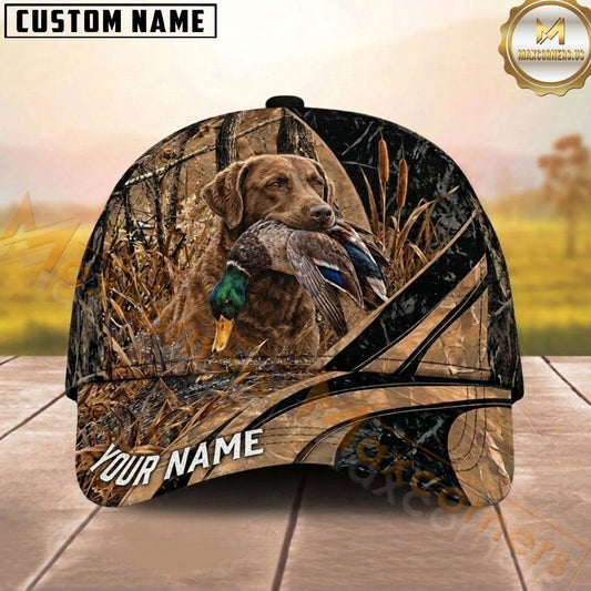 Maxcorners Hunting Dog Duck Hunting Duck In Mouth Marsh Grass Personalized Name 3D Cap