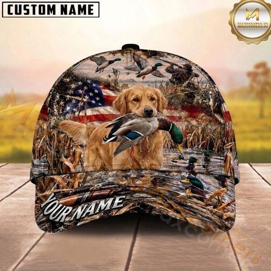 Maxcorners Hunting Dog Duck Hunting Duck In Mouth Marsh Grass Personalized Name 3D Cap