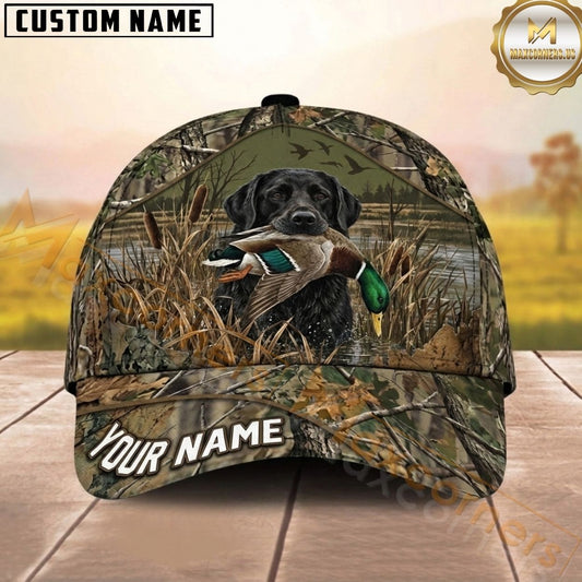 Maxcorners Hunting Dog Waterfowl Hunting Mallard In Mouth Tree Branch Camo Personalized Name 3D Cap