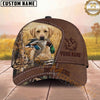 Maxcorners Hunting Dog Waterfowl Hunter Mallard In Mouth Stitched Leather Badge Personalized Name 3D Cap