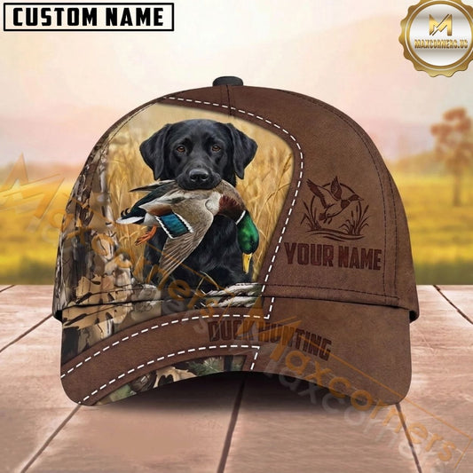 Maxcorners Hunting Dog Waterfowl Hunter Mallard In Mouth Stitched Leather Badge Personalized Name 3D Cap