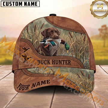 Maxcorners Hunting Dog Duck Hunter Mallard In Mouth Reeds Marsh Flying Ducks Personalized Name 3D Cap