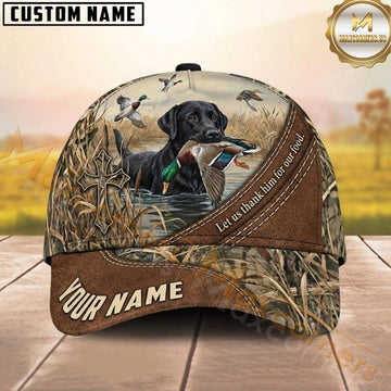 Maxcorners Hunting Dog Duck Hunter Christian Cross Let Us Thank Him Stitched Leather Personalized Name 3D Cap
