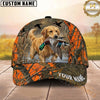 Maxcorners Hunting Dog Waterfowl Hunting Mallard In Mouth Splash Water Blaze Orange Camo Personalized Name 3D Cap