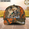 Maxcorners Hunting Dog Waterfowl Hunting Mallard In Mouth Splash Water Blaze Orange Camo Personalized Name 3D Cap