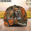 Maxcorners Hunting Dog Waterfowl Hunting Mallard In Mouth Splash Water Blaze Orange Camo Personalized Name 3D Cap