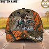 Maxcorners Hunting Dog Waterfowl Hunting Mallard In Mouth Splash Water Blaze Orange Camo Personalized Name 3D Cap