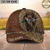 Maxcorners Hunting Dog Duck Hunting Club Mallard In Mouth Stitched Leather Reeds Personalized Name 3D Cap
